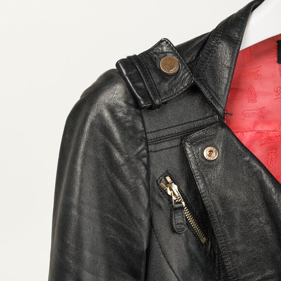 Gucci Black Leather Double-Breasted Moto Jacket - Picture 6 of 13